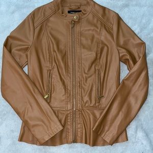 Leather brown jacket with a semi flare bottom